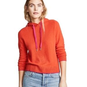 Rag & Bone Quiet Luxury Cashmere Hoodie Medium Orange Pink Trim Knit Sweater